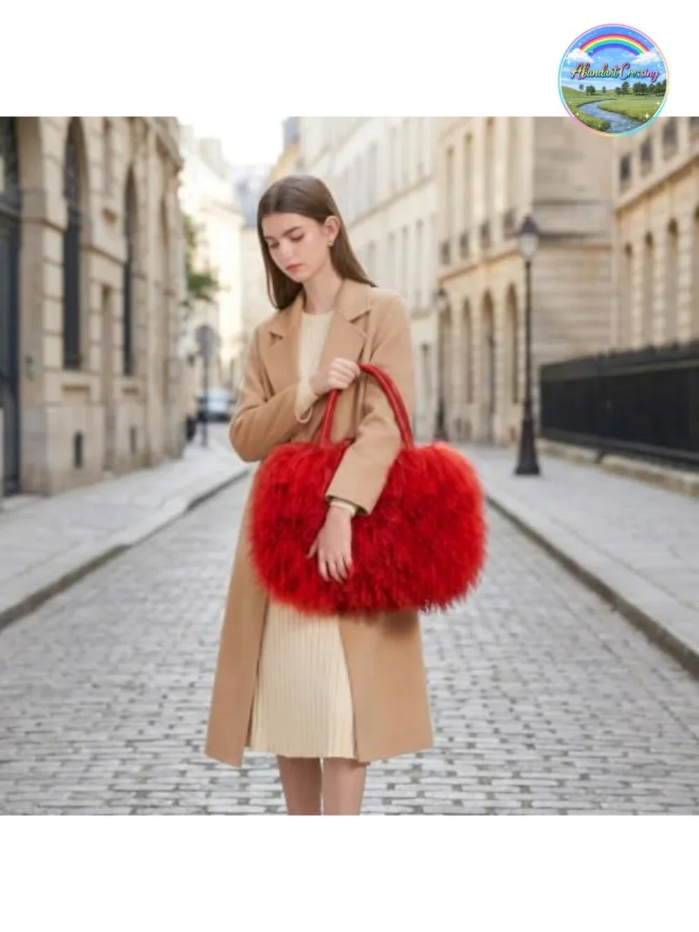Genuine Leather Handles Real Lamb Fur Hobo Tote Handbag